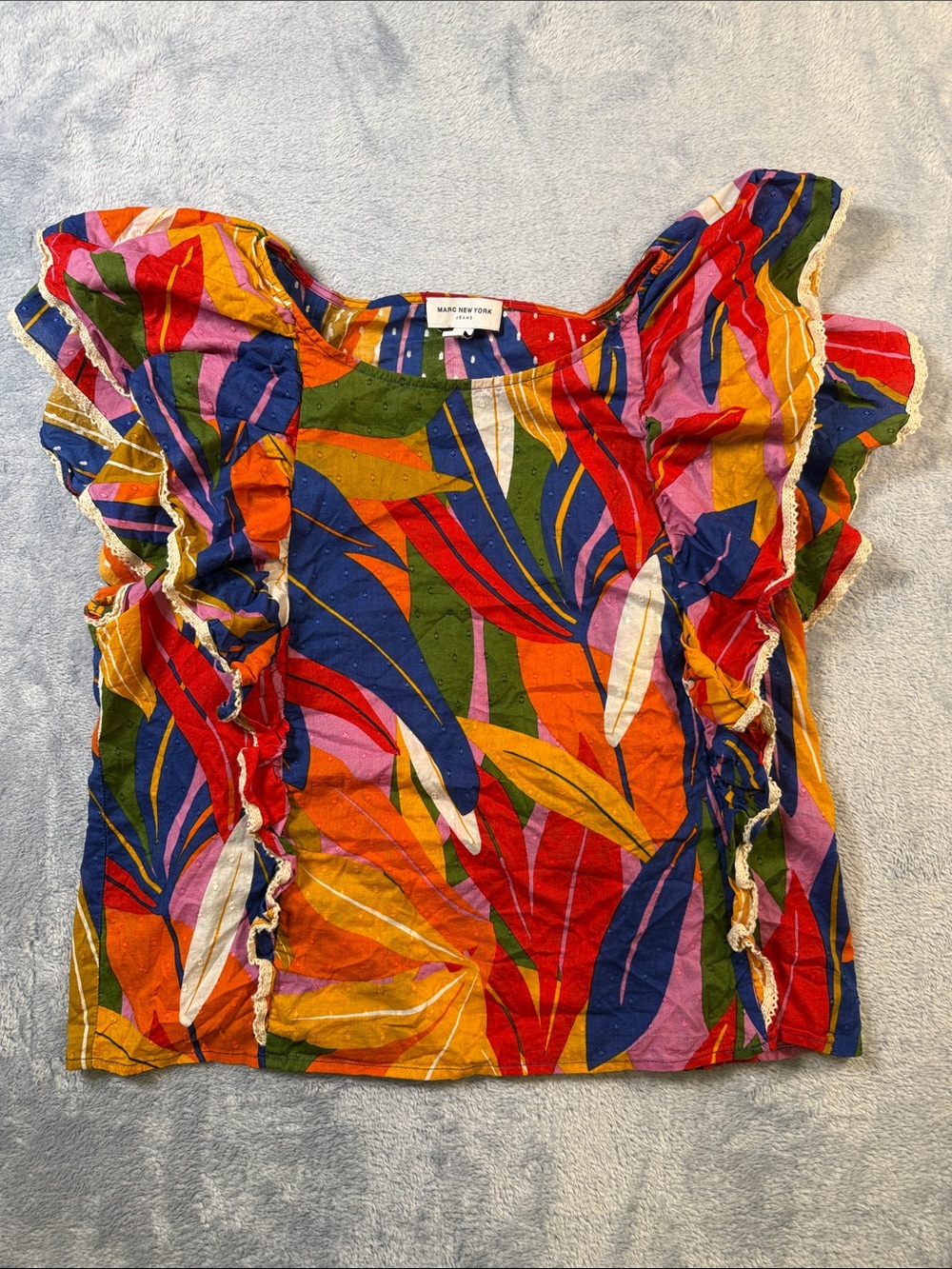 Marc New York Multicolor Leaf-Print Ruffle Sleeve Blouse